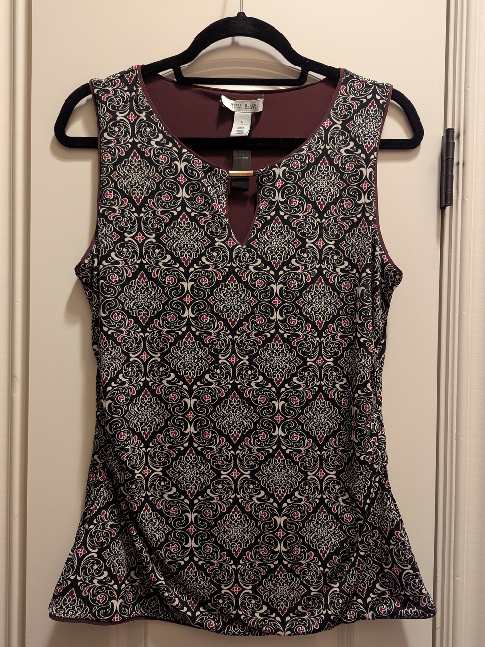 Reversible Black & Burgundy Patterned Keyhole Tank Top